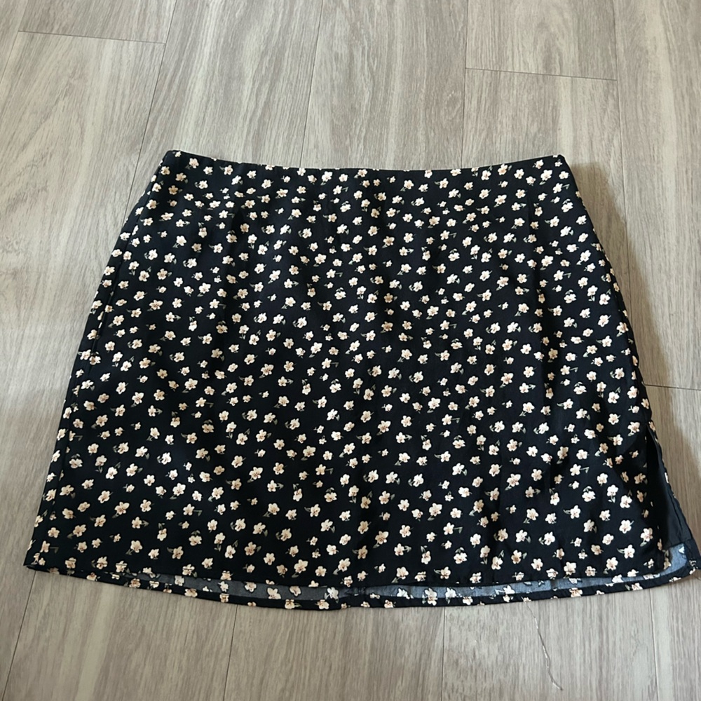 Pink lily Floral Black Mini Skirt 2x